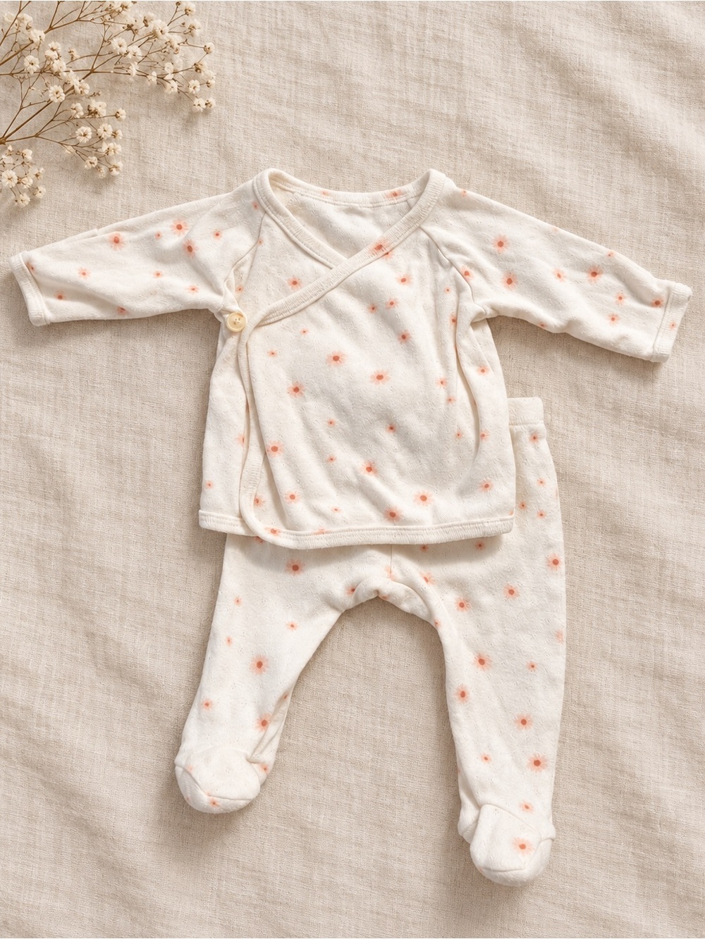Oh Baby! 3mo | Kimono Set Baby Floral Footed Pajama Set white and Pink - Picture 1 of 7